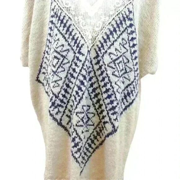 Blu Pepper Vintage Cream Bohemian Fringe Cardigan Duster Crochet Back Size Large - Picture 3 of 9